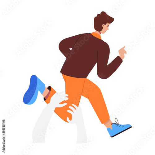 Man escaping from manipulation, flat illustration 


