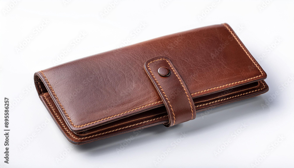 A classic leather wallet, isolated on a white background, showcasing its craftsmanship and functional elegance. A classic leather wallet, isolated on a white background, showcasing its craftsmanship and functional elegance.
