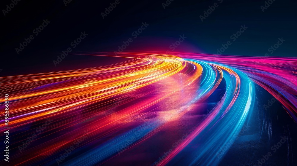 A dynamic longexposure photograph capturing a vivid array of colorful light trails against a dark backdrop This energetic image A dynamic longexposure photograph capturing a vivid array of colorful light trails against a dark backdrop This energetic image