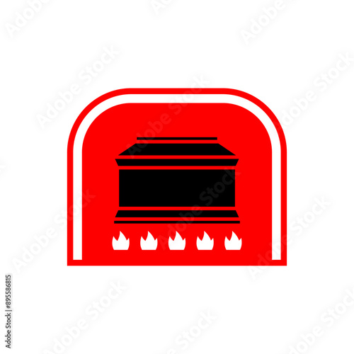 Crematorium sign. Burning a coffin is a symbol of burial.