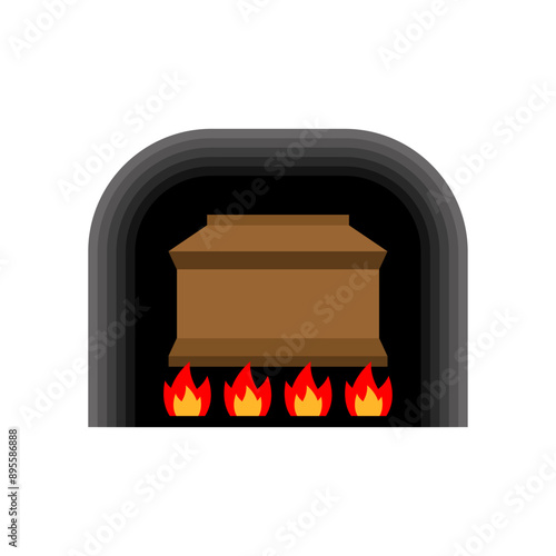 Crematorium sign. Burning a coffin is a symbol of burial.
