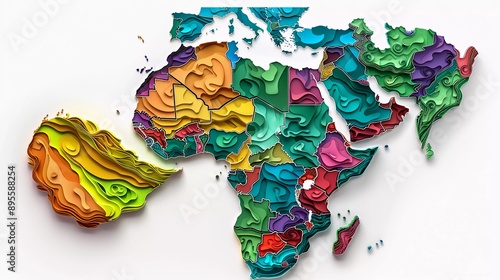 africa maps with colorfully pappercut design illustration photo