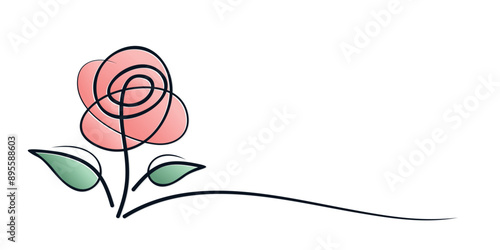 The symbol of a stylized pink garden rose.
