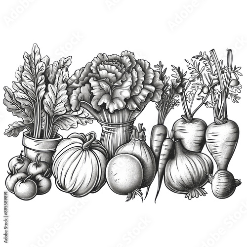 Wallpaper Mural Black and White Vegetable Variety Illustration PNG Transparency Torontodigital.ca