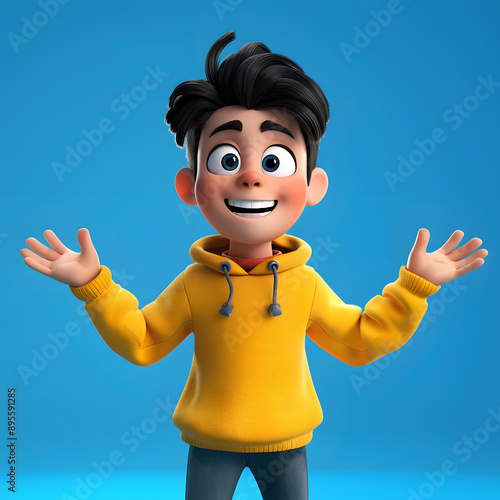 Cartoon Boy with Welcoming Gesture