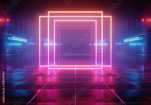 Neon Lights and a Square Portal in a Futuristic Room