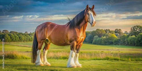 Beautiful clydesdale horse standing in a field, clydesdale, horse, farm, livestock, elegant, majestic, mane, tail, brown, breed