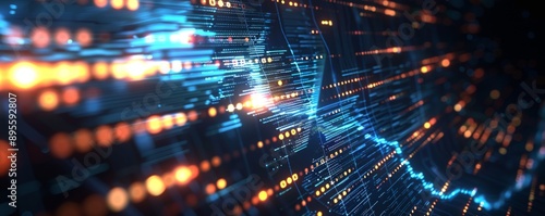 Abstract Digital Data Flow with Blue and Orange Lights