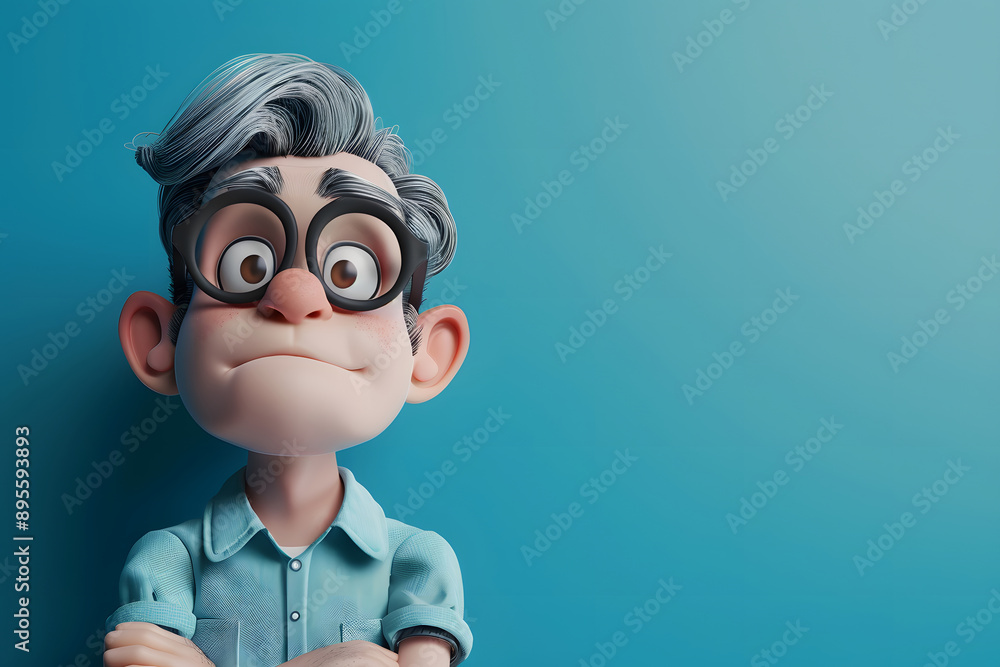 Cartoon Man with Glasses Looking Pensively Cartoon Man with Glasses Looking Pensively