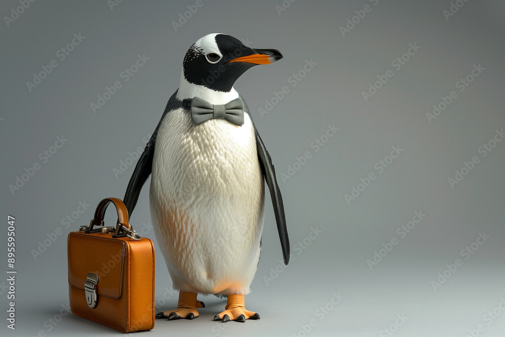 Obraz premium A dapper penguin wearing a bow tie and holding a tiny briefcase