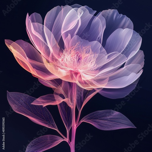Enchanted X-Ray of a Peony - Whimsical Illustration with Pastel Magic