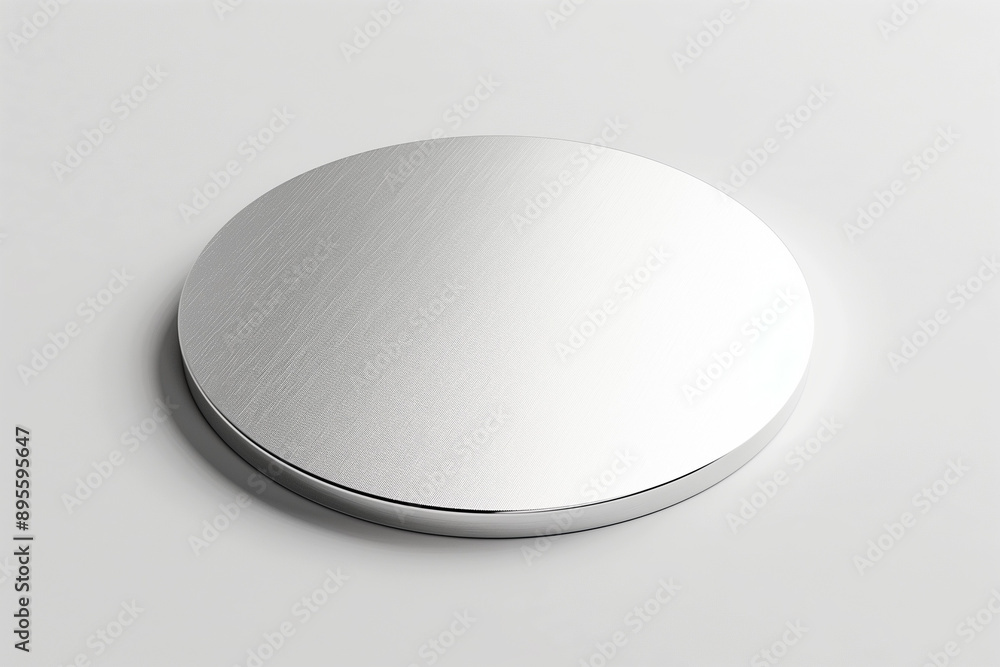 Round aluminum plate luxury mockup, white background Round aluminum plate luxury mockup, white background