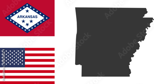 Arkansas state of USA. Arkansas flag and territory. States of America territory on white background. Separate states. Vector illustration