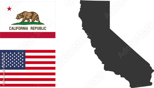 California state of USA. California flag and territory. States of America territory on white background. Separate states. Vector illustration