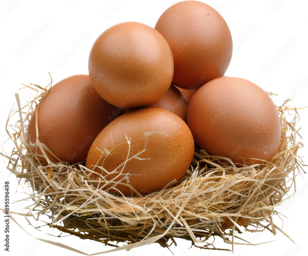 Fresh Brown Eggs Nestled in a Cozy Straw Nest, transparent background Fresh Brown Eggs Nestled in a Cozy Straw Nest, transparent background