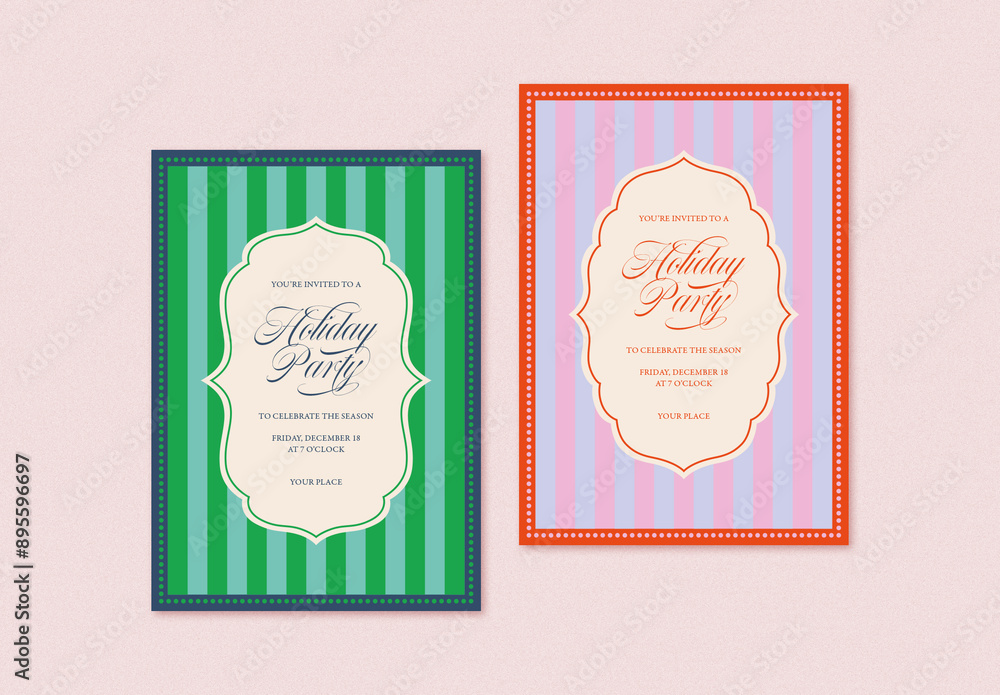 Simple Holiday Party Invitation Layouts with Striped Pattern Stock ...
