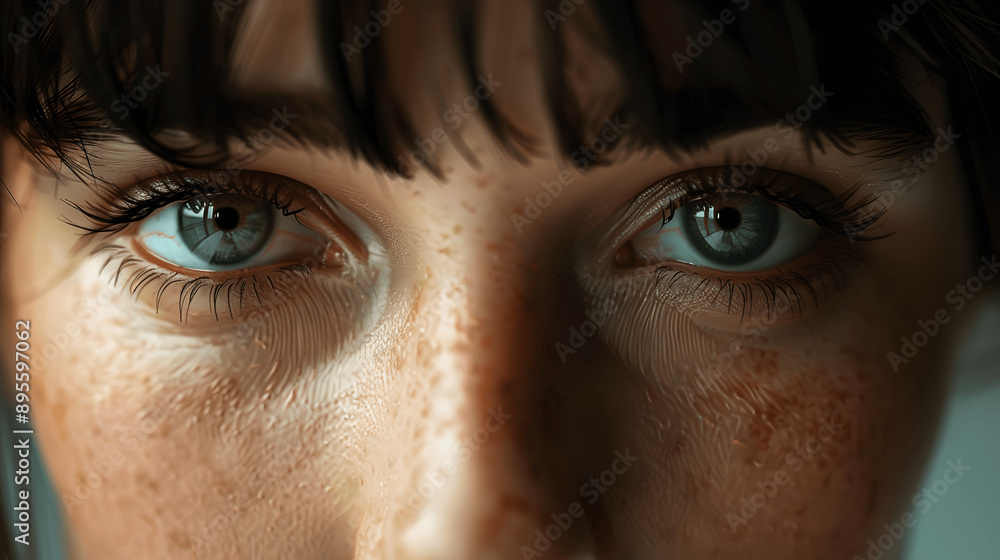Close-up of woman with intense focus and narrowed eyes Close-up of woman with intense focus and narrowed eyes