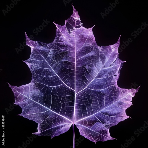 Futuristic X-Ray of Neon Purple Sycamore Tree Revealing Internal Leaf Veins and Bark Texture