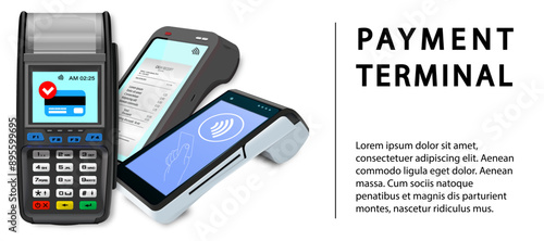 Vector Realistic 3d Payment Wi-Fi Machine, Smarthone. POS Terminal