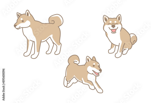 柴犬（赤毛）のかわいいイラスト素材セット