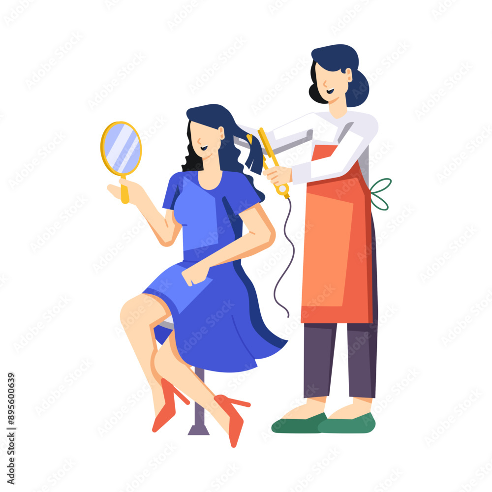 A flat style illustration of hair straightening
A flat style illustration of hair straightening