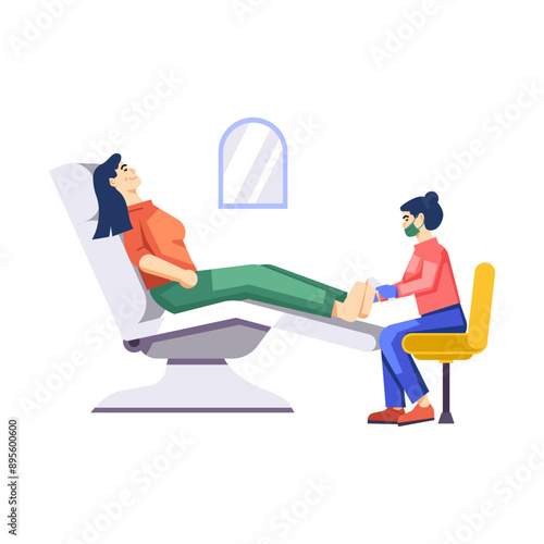 Character based flat style illustration of pedicure 

