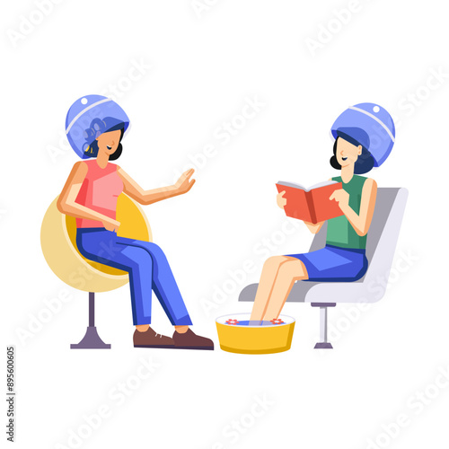 Character based flat illustration of salon gossip 

