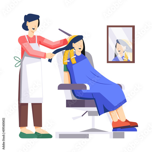 A flat style illustration of hair colouring 

