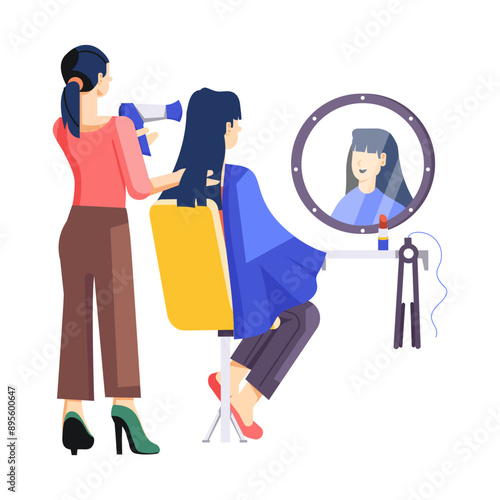 A flat character illustration of hair salon 

