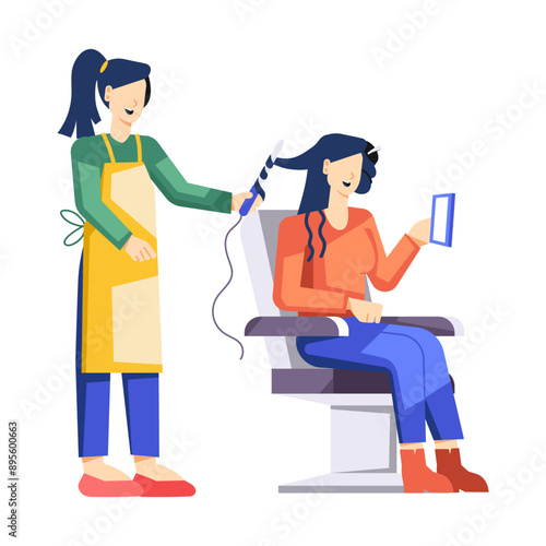 A flat illustration of hair cutting salon 

