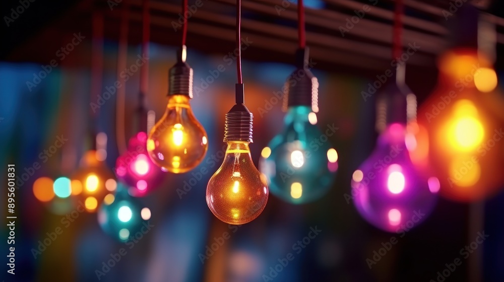 Colorful Lightbulbs Hanging from the Ceiling Colorful Lightbulbs Hanging from the Ceiling