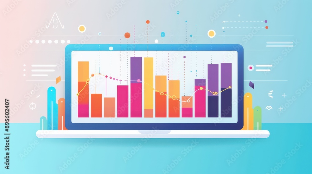 Fototapeta premium Screen showing adaptive learning data, charts and graphs
