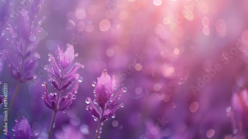 Purple lavender dotted with water drops