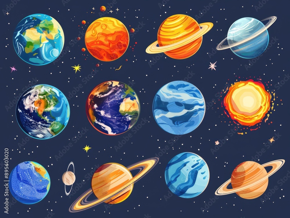 Planets with Sun Moon and Stars Planets with Sun Moon and Stars