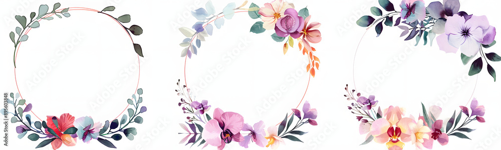 Flower frame watercolor png element set on transparent background Flower frame watercolor png element set on transparent background