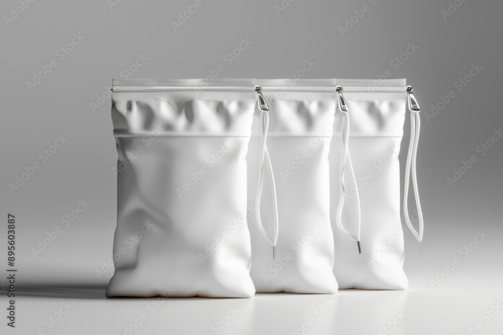 Clear and Clean White Flexible Pouches Mockup with Gray Background for Product Branding and Packaging Design Clear and Clean White Flexible Pouches Mockup with Gray Background for Product Branding and Packaging Design