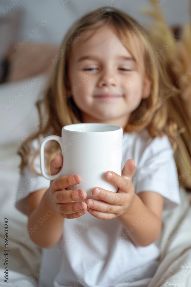 Happy Child Holding a Mug - Cute Girl Enjoying Morning Drink at Home Happy Child Holding a Mug - Cute Girl Enjoying Morning Drink at Home
