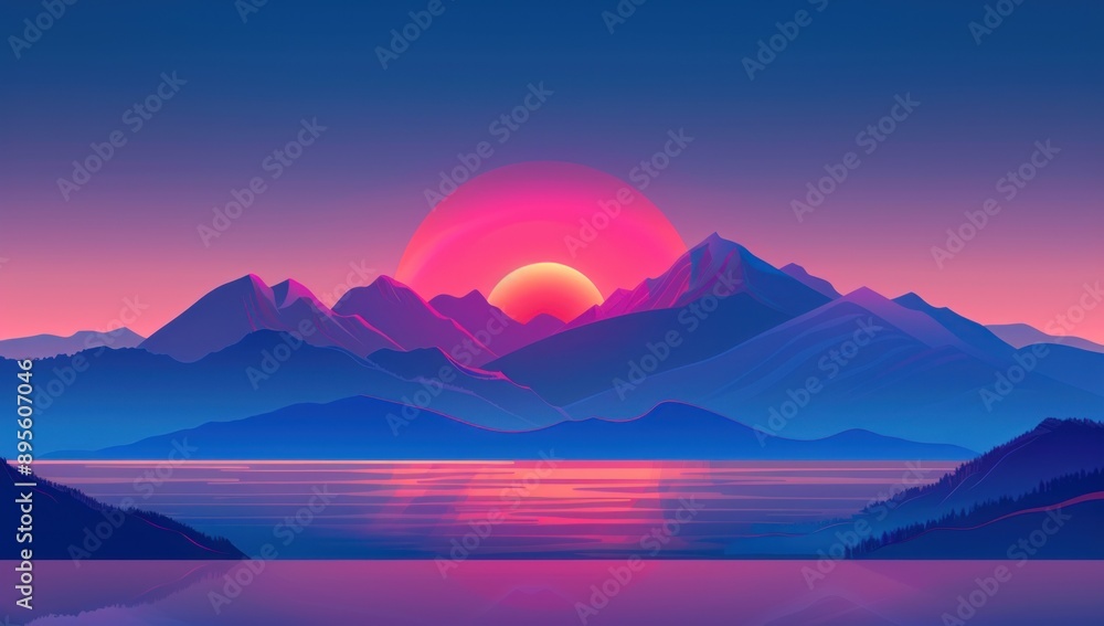 Sunset Over Mountains and a Still Lake Sunset Over Mountains and a Still Lake