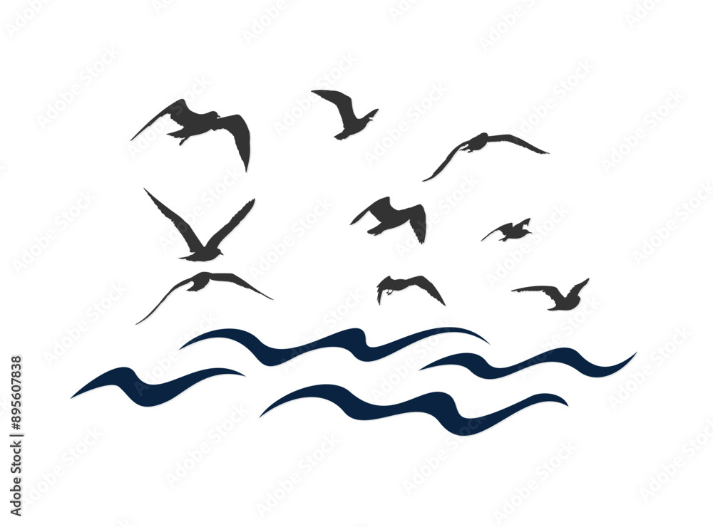 The blue sea symbol with flying birds.
The blue sea symbol with flying birds.