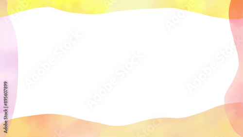 かわいい水彩のカラフルフレーム　ベクターイラスト、16:9、白バック、テンプレート