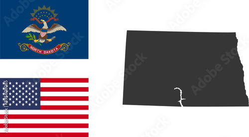 North Dakota state of USA. North Dakota flag and territory. States of America territory on white background. Separate states. Vector illustration