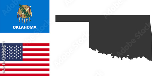 Oklahoma state of USA. Oklahoma flag and territory. States of America territory on white background. Separate states. Vector illustration