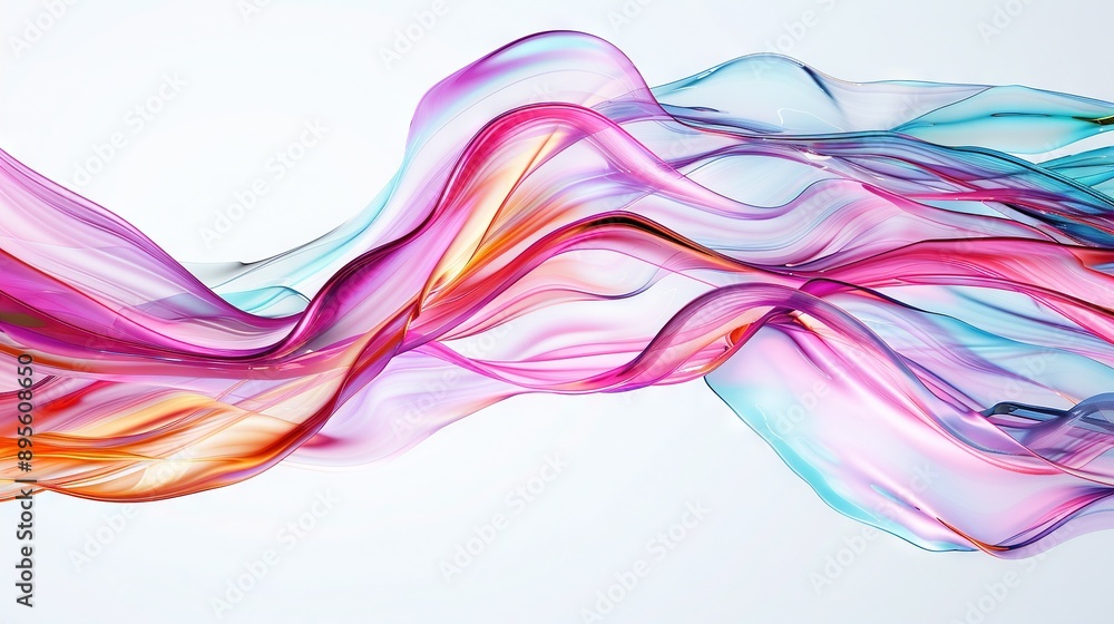 A multicolored wave flows on a white background with a light blue sky in the background A multicolored wave flows on a white background with a light blue sky in the background