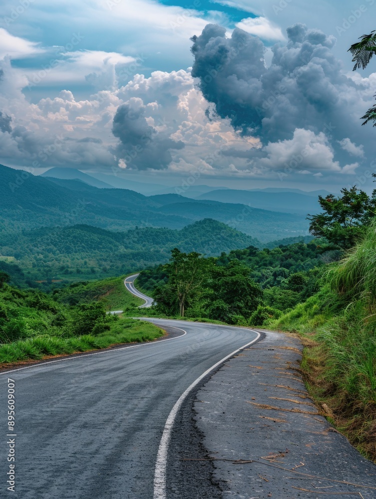 Mountainous landscape with winding road Mountainous landscape with winding road