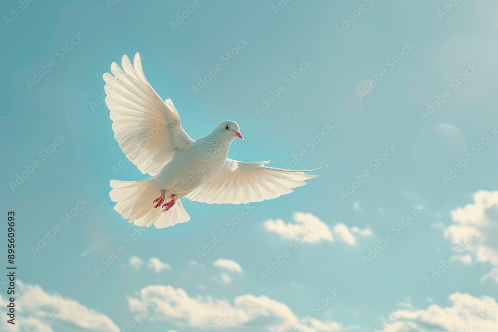 Fototapeta premium White bird in flight over blue sky