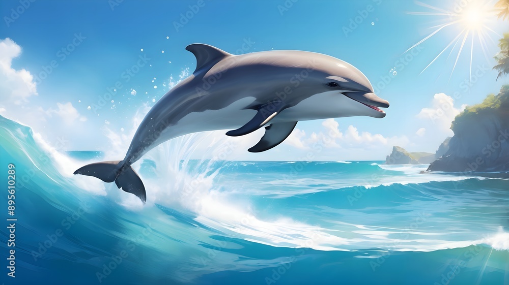 Obraz premium A playful Dolphin jumping out of turquoise water
