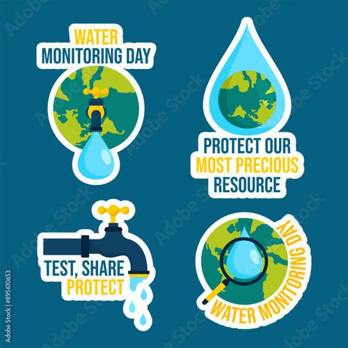 Water Monitoring Day Label Flat Cartoon Hand Drawn Templates Background Illustration