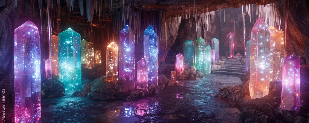 Obraz premium al cave filled with glowing gemstones that amplify spiritual awareness. A lo