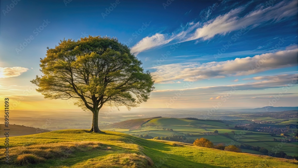 Tree standing tall on a hill overlooking the landscape, nature, landscape, hill, greenery, growth, tranquility Tree standing tall on a hill overlooking the landscape, nature, landscape, hill, greenery, growth, tranquility
