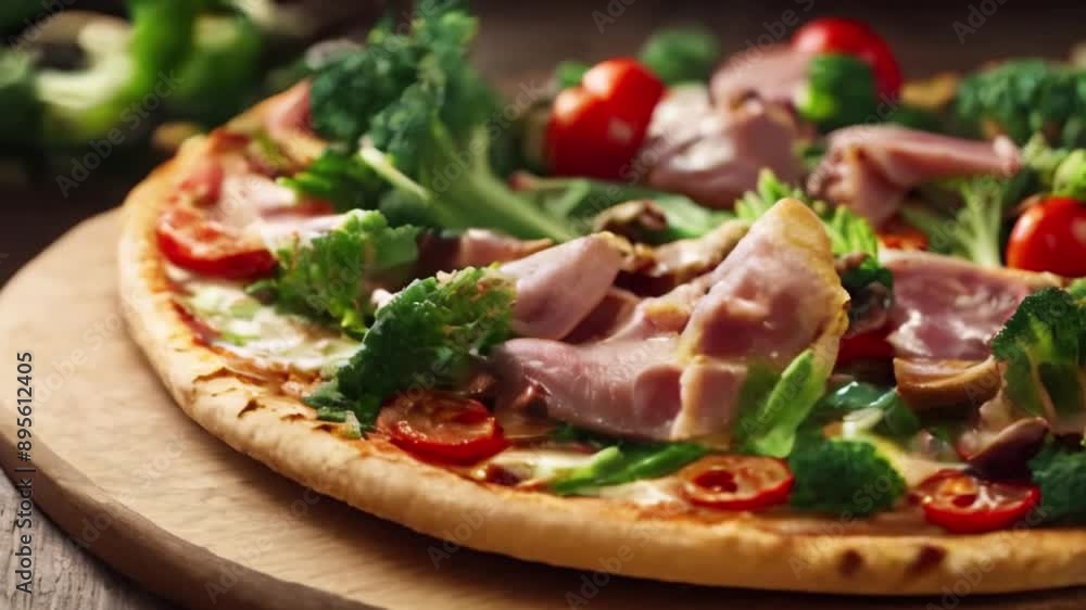 Tasty vegetarian pizza with cherry tomatoes, mozzarella cheese and fresh oregano. Close up. Tasty vegetarian pizza with cherry tomatoes, mozzarella cheese and fresh oregano. Close up.